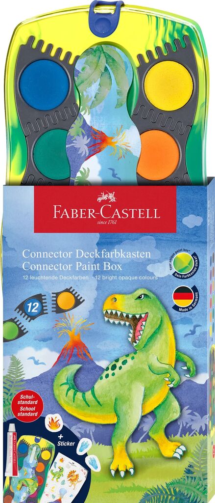ACUARELE 12 CULORI CONNECTOR DINOZAURI 2025 FABER-CASTELL ACUARELE 12 CULORI CONNECTOR DINOZAURI 2025 FABER-CASTELL